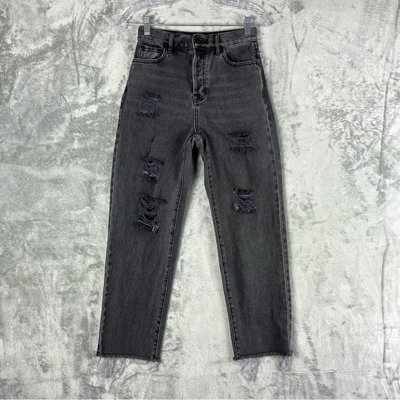PacSun High Rise Straight Leg Jeans 25 Faded Black Gray Distressed 90s Grunge - Picture 1 of 15